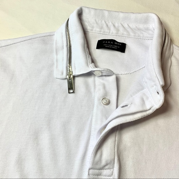 Zara Man White Polo silver zipper collar detail - Picture 4 of 6